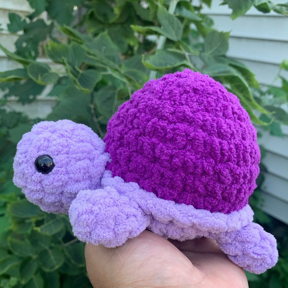 Handmade crochet lavender and dark purple turtle